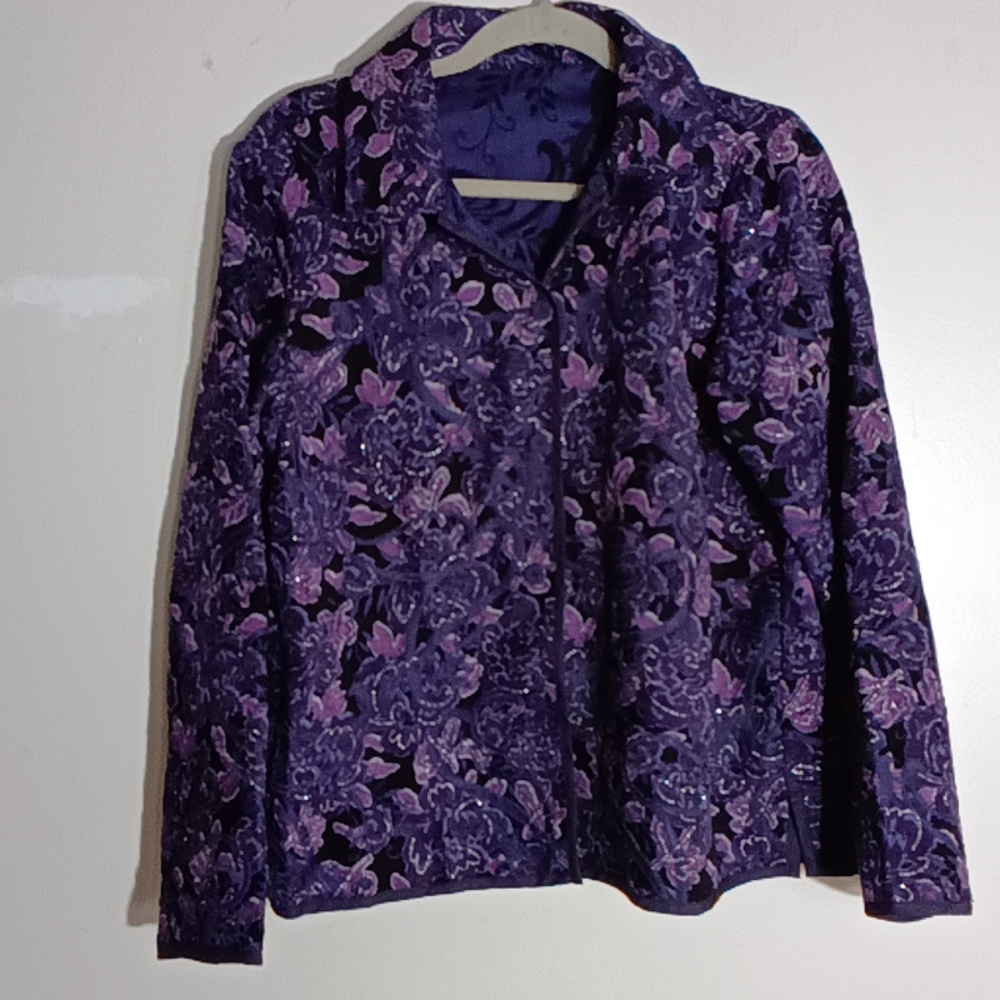Purple Floral  TOP BLAZER SIZE SMALL - Picture 2 of 6